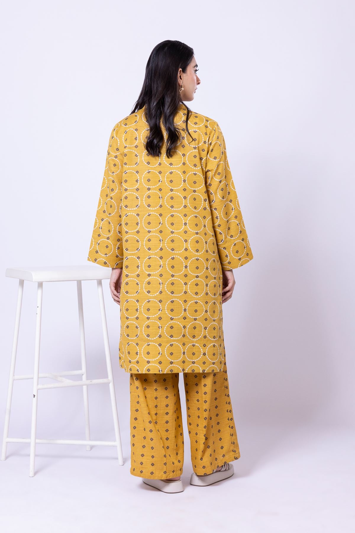 Printed Khaddar V-Neck Geometric Kurta - 25-10-12E7-04TA-VG