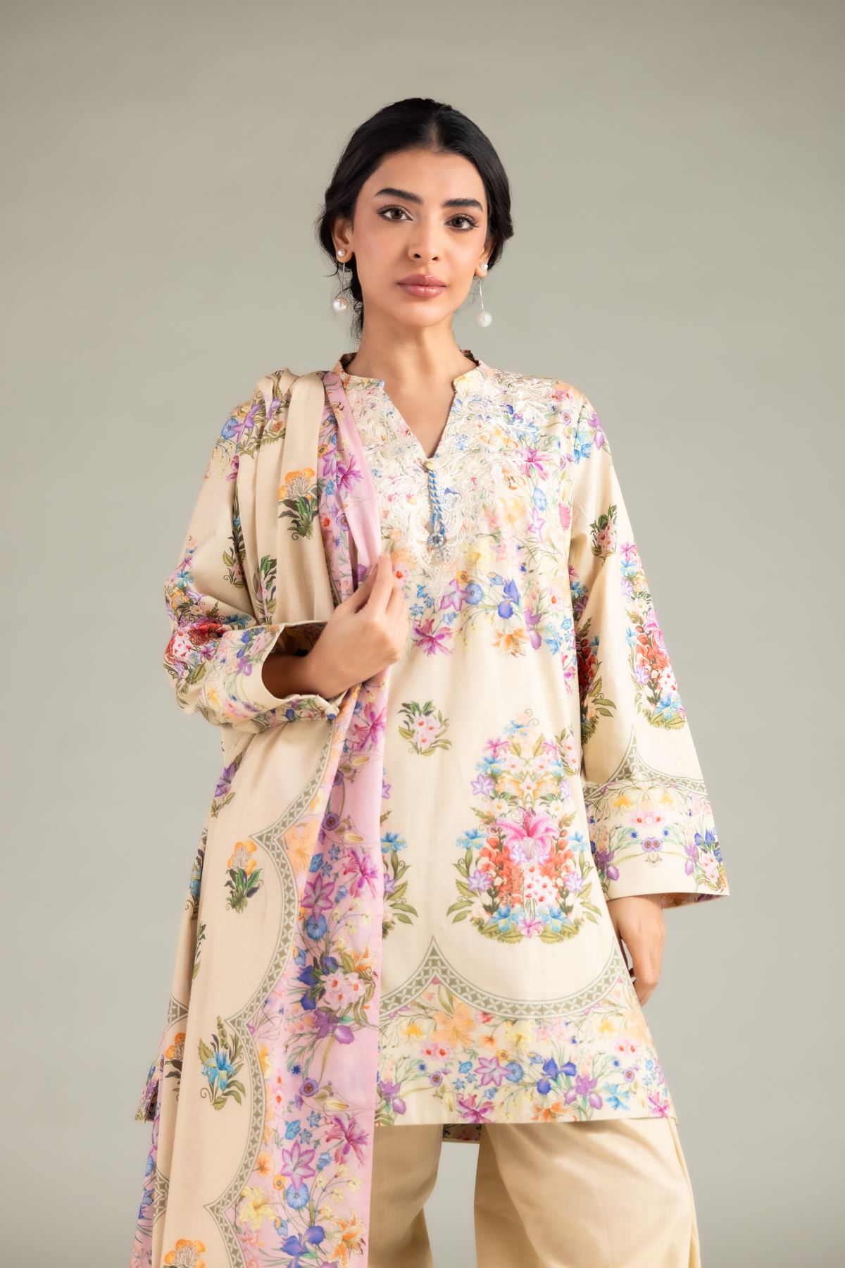 Printed Textured Lawn Dupatta - 1-26-130-C-C-VG
