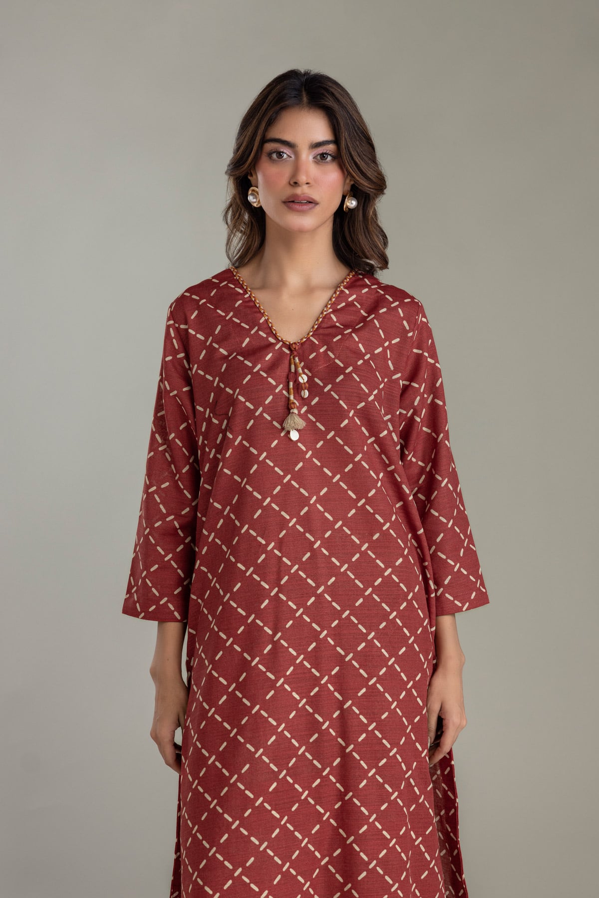 Printed Light Khaddar Longline Khaddar Kurta - 2-26-202-A-D-VG