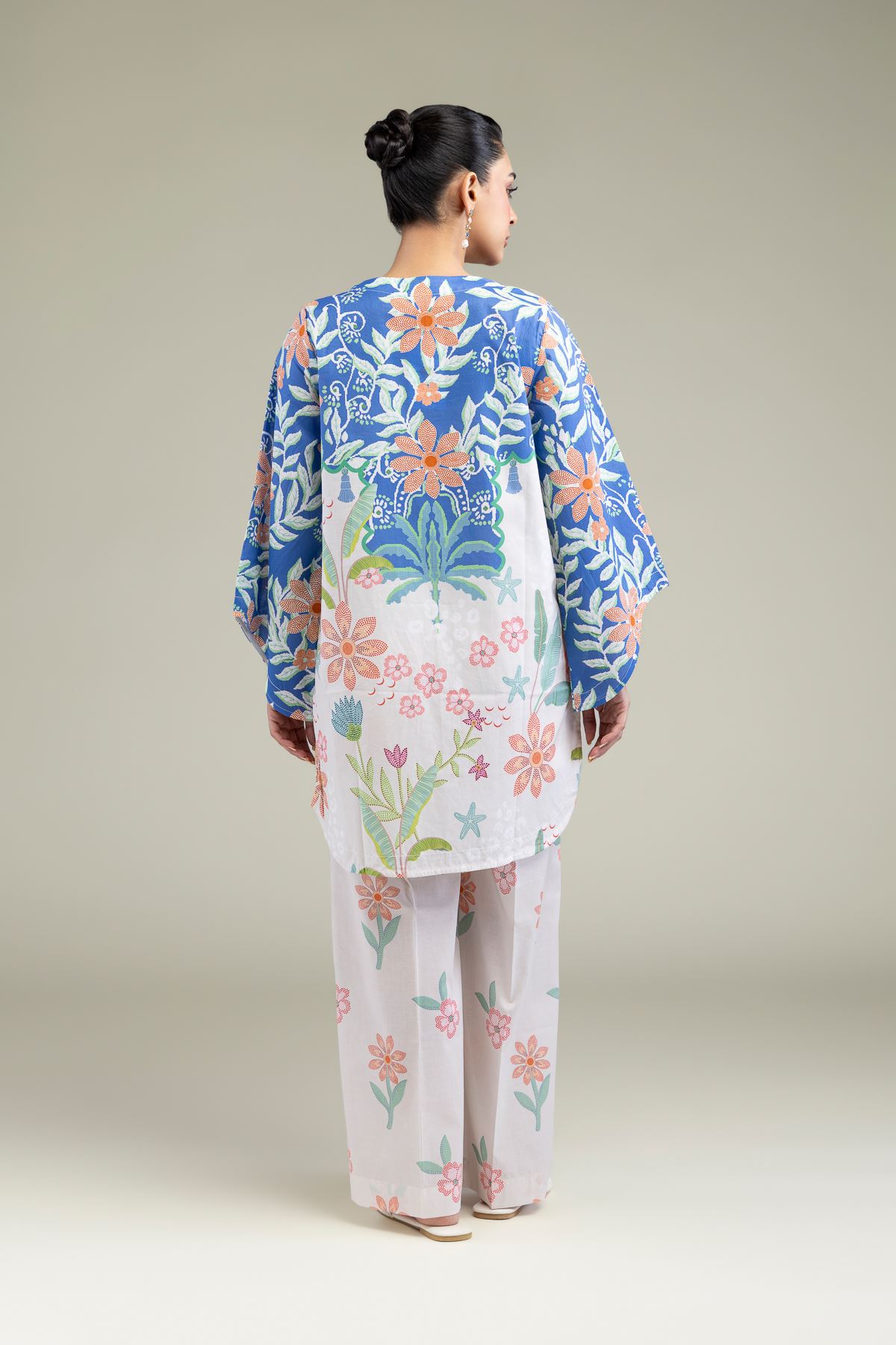 Printed Cambric Floral Flared Kurta - 6-26-207-B-E1-VG