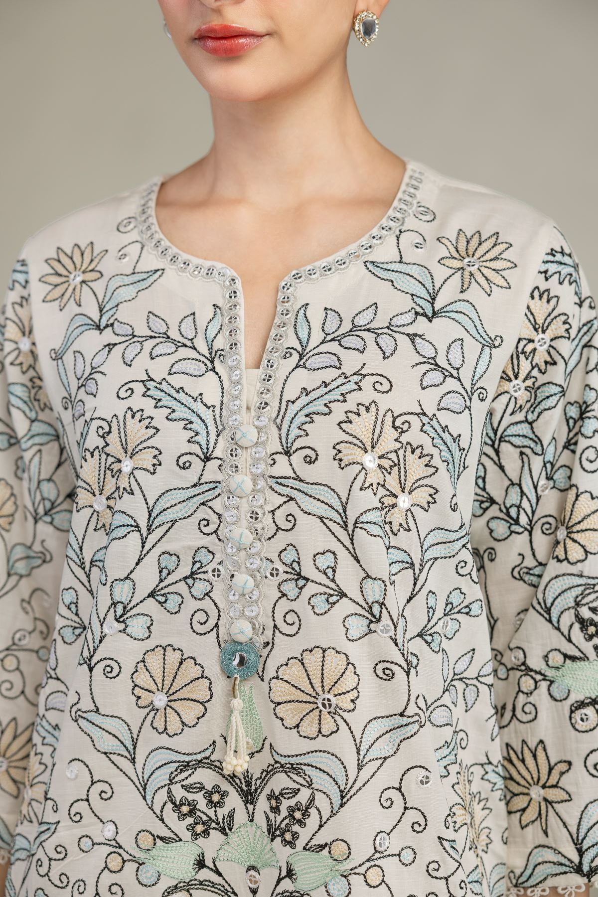 Embroidered Raw Silk Short Floral Kurta - 1-26-203-A-C1-VG