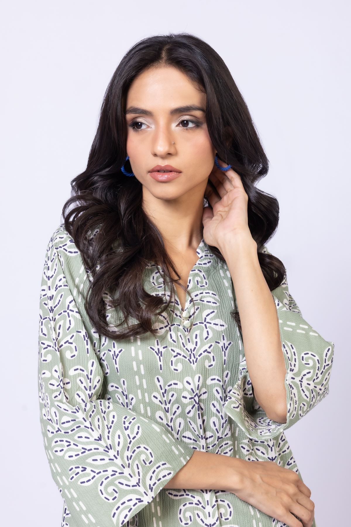 Printed Cotton Crinkle Kurta - 25-10-11E4-04TB-VG