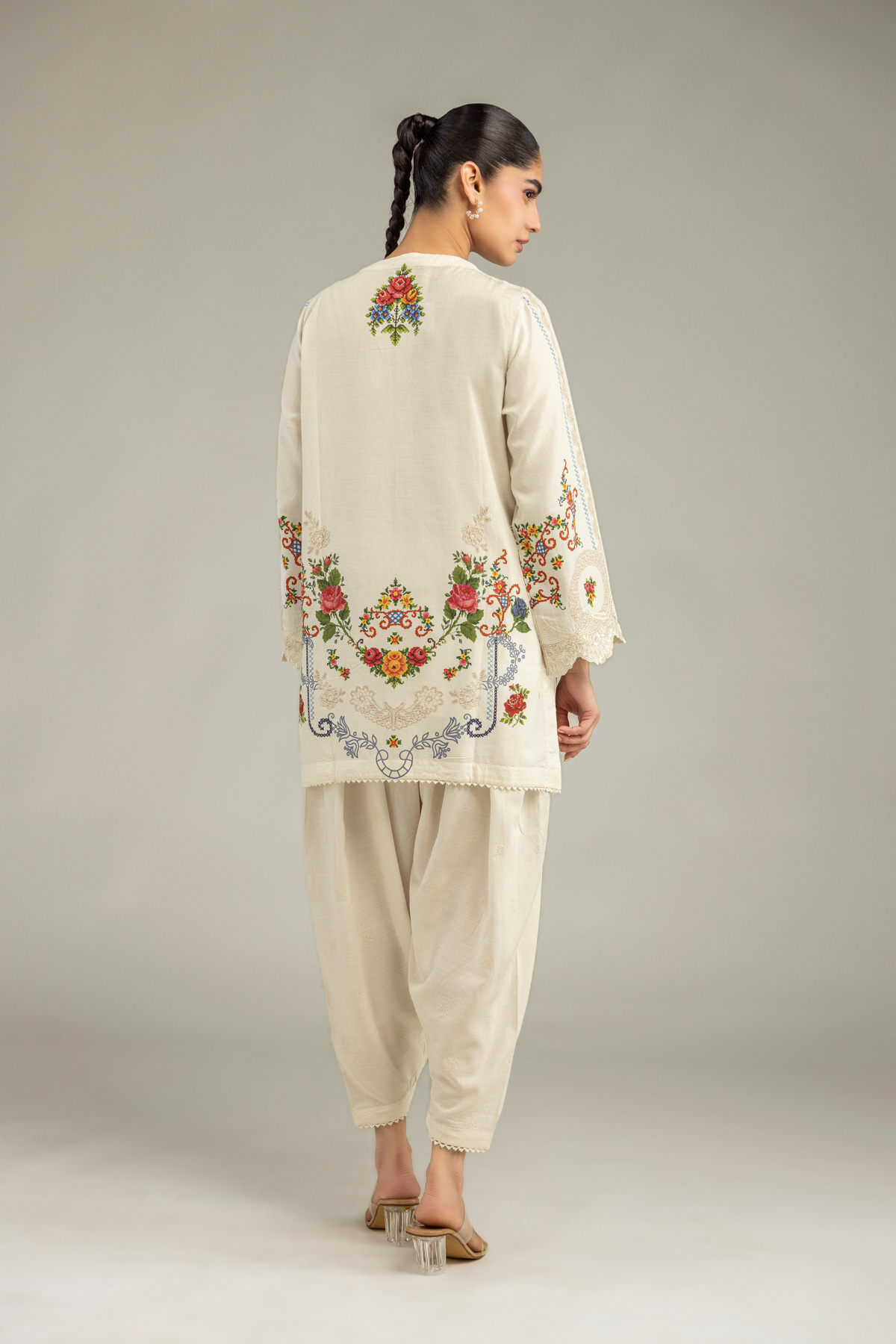 Embroidered Raw Silk Silk Floral Kurta - 1-26-102-A-F-VG