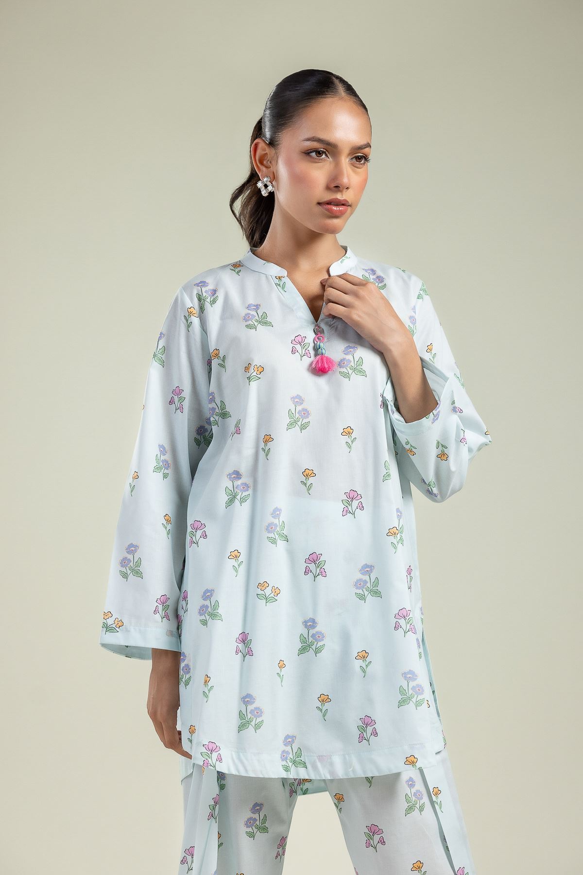 Printed Cambric Floral Cambric Kurta - 1-26-201-A-C-VG