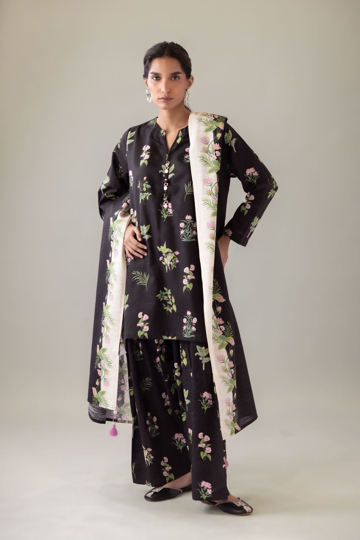 Printed Textured Cotton Dupatta - EST23265TB-VG