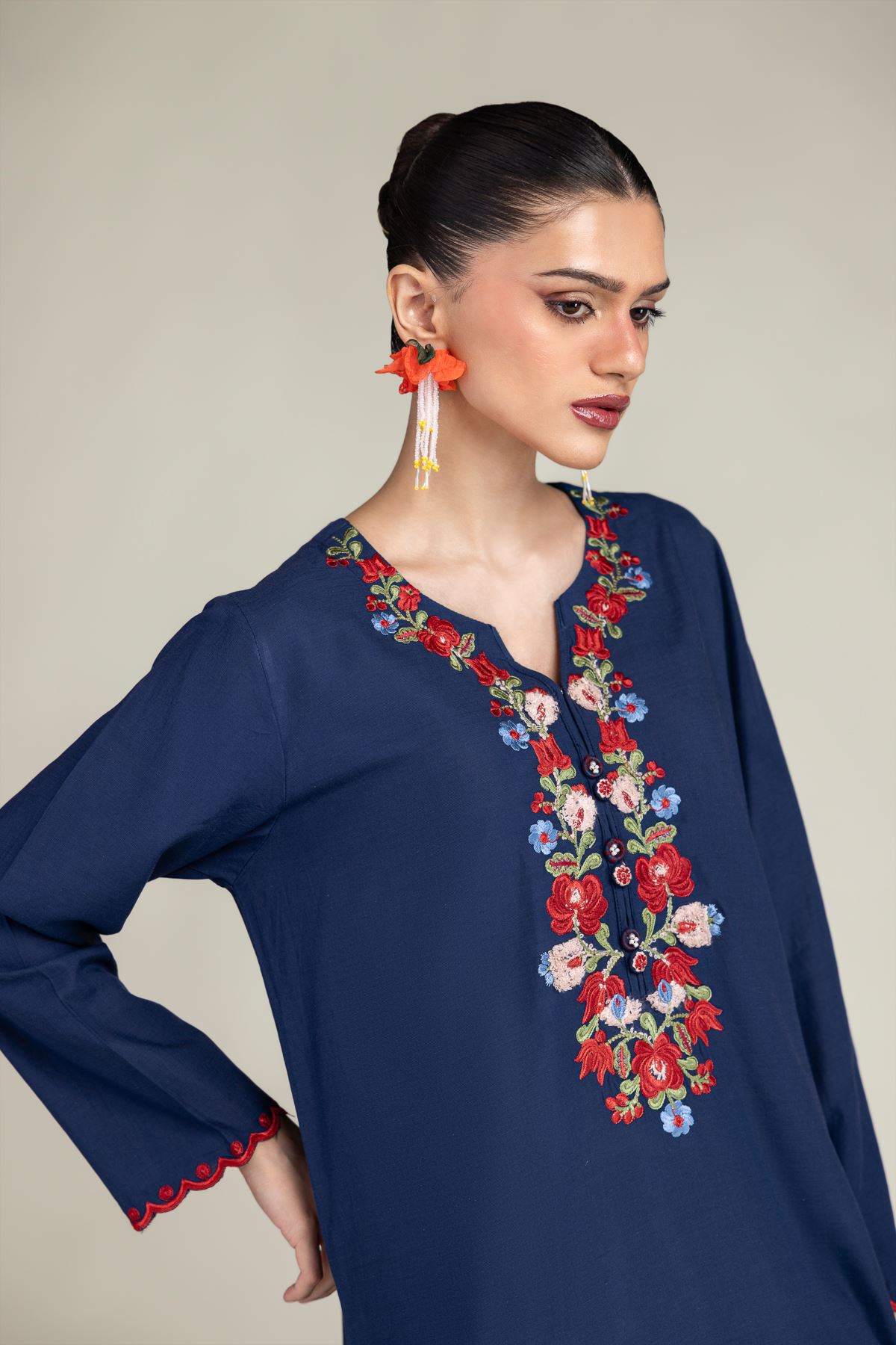 Embroidered Raw Silk Silk Navy Kurta - 1-26-245-A-J1-VG