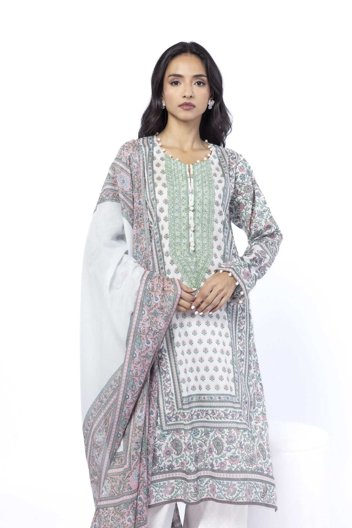 Embroidered Lawn Fabrics 3 Piece - CA02A-VG