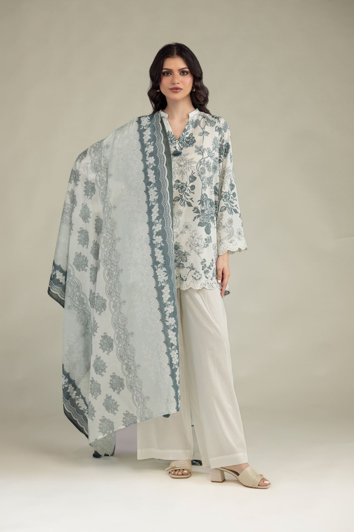 Embroidered Lawn Floral Lawn Dupatta - 1-26-250-B-H1-VG
