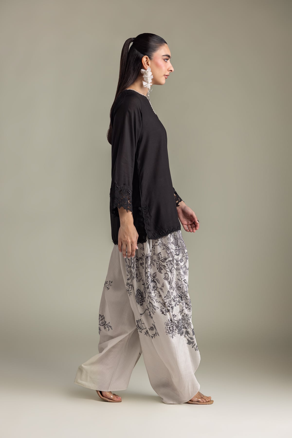Printed Raw Silk Short Black Kurta - 2-26-418-A-H1-VG
