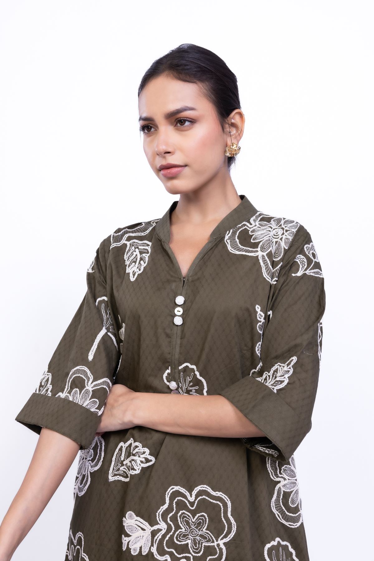 Embroidered Cotton Dobby Kurta - 25-09-11E11-07TB-VG