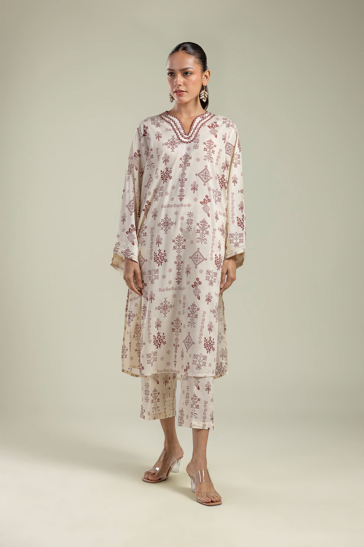 Printed Cambric Long Floral Kurta - 26-01-2E1-09TA-VG