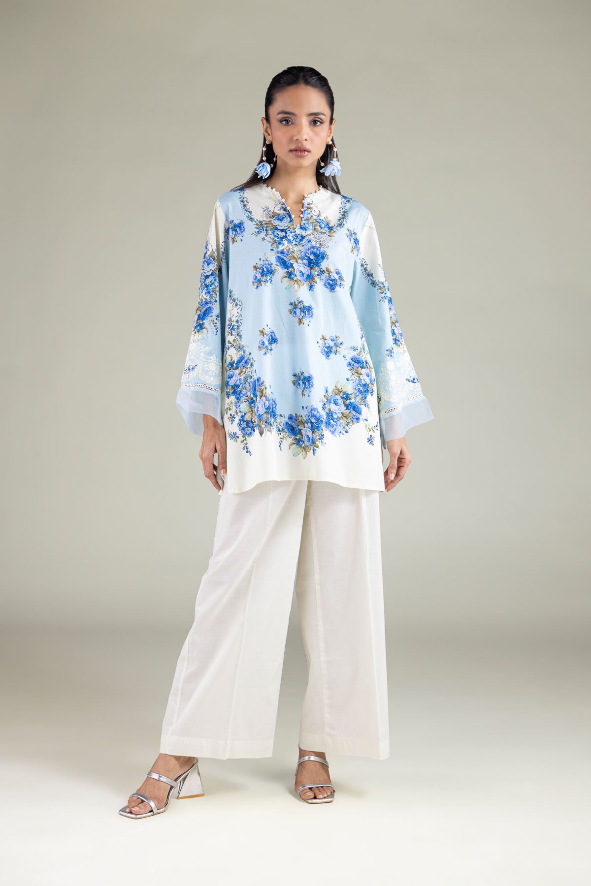 Embroidered Cambric Floral Flared Kurta - 1-26-120-A-D-VG