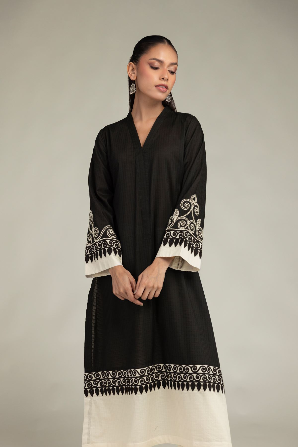 Embroidered Cotton Dobby Long Cotton Kurta - 1-26-203-A-H1-VG