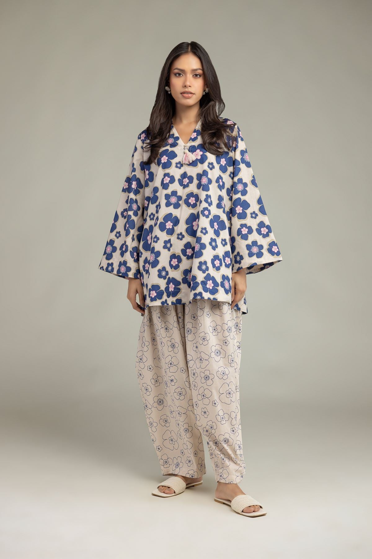 Printed Cambric Floral Beige Shalwar - 1-26-221-A-H2-VG
