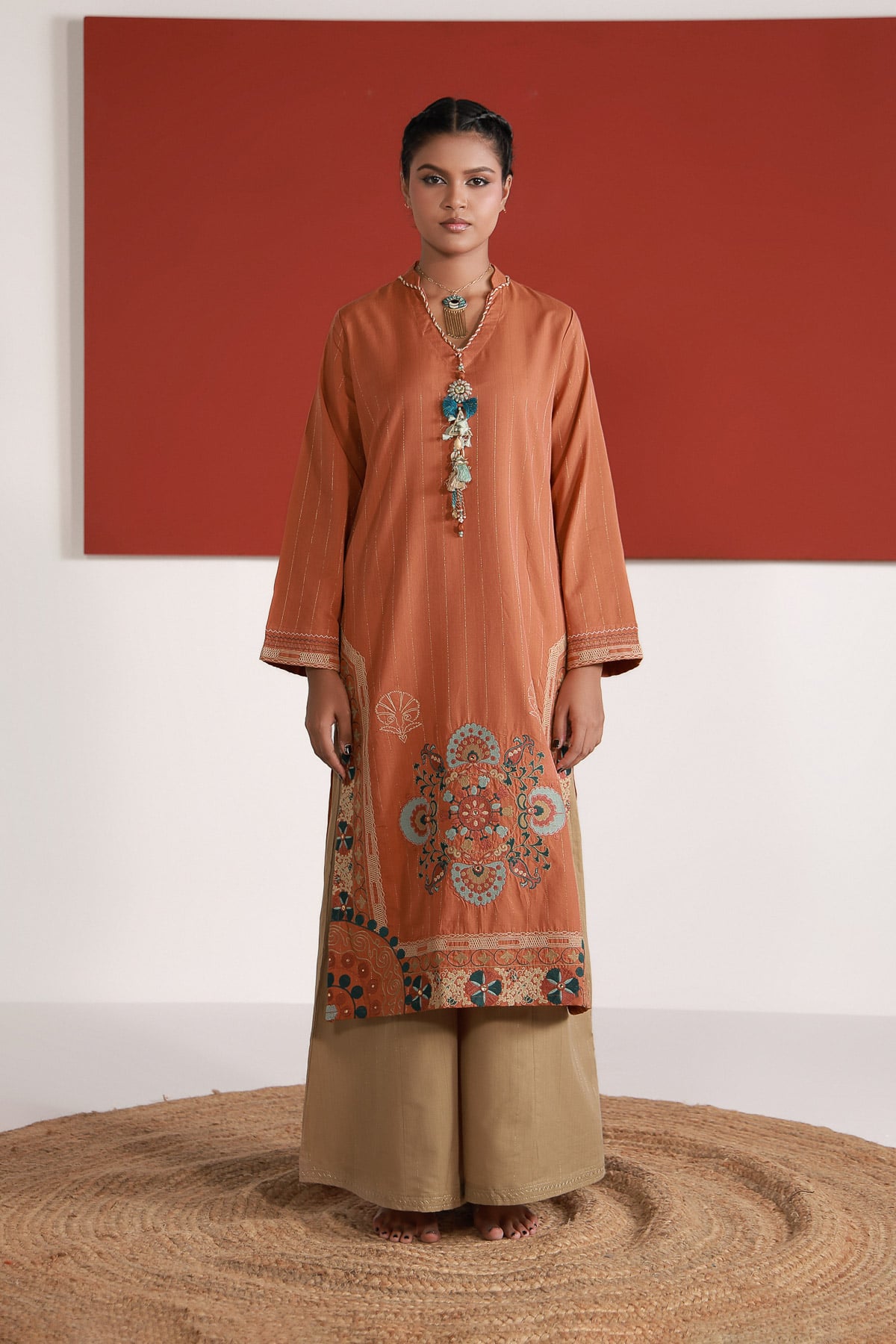 Yarn Dyed Embroidered Handwoven Kurta - 2-26-202-A-D-VG