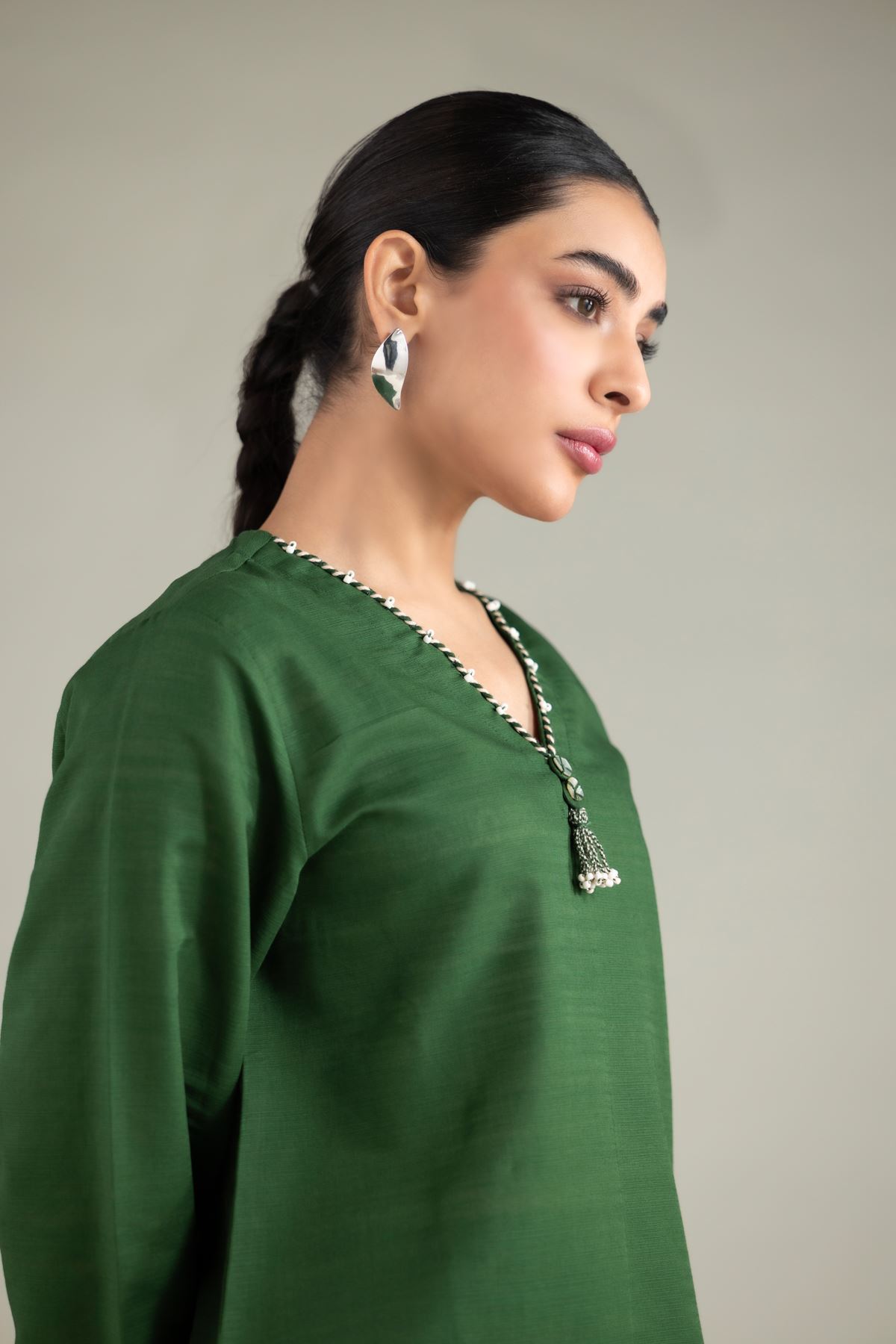 Dyed Textured Cotton Short Tassel Kurta - 1-26-114-A-B-VG