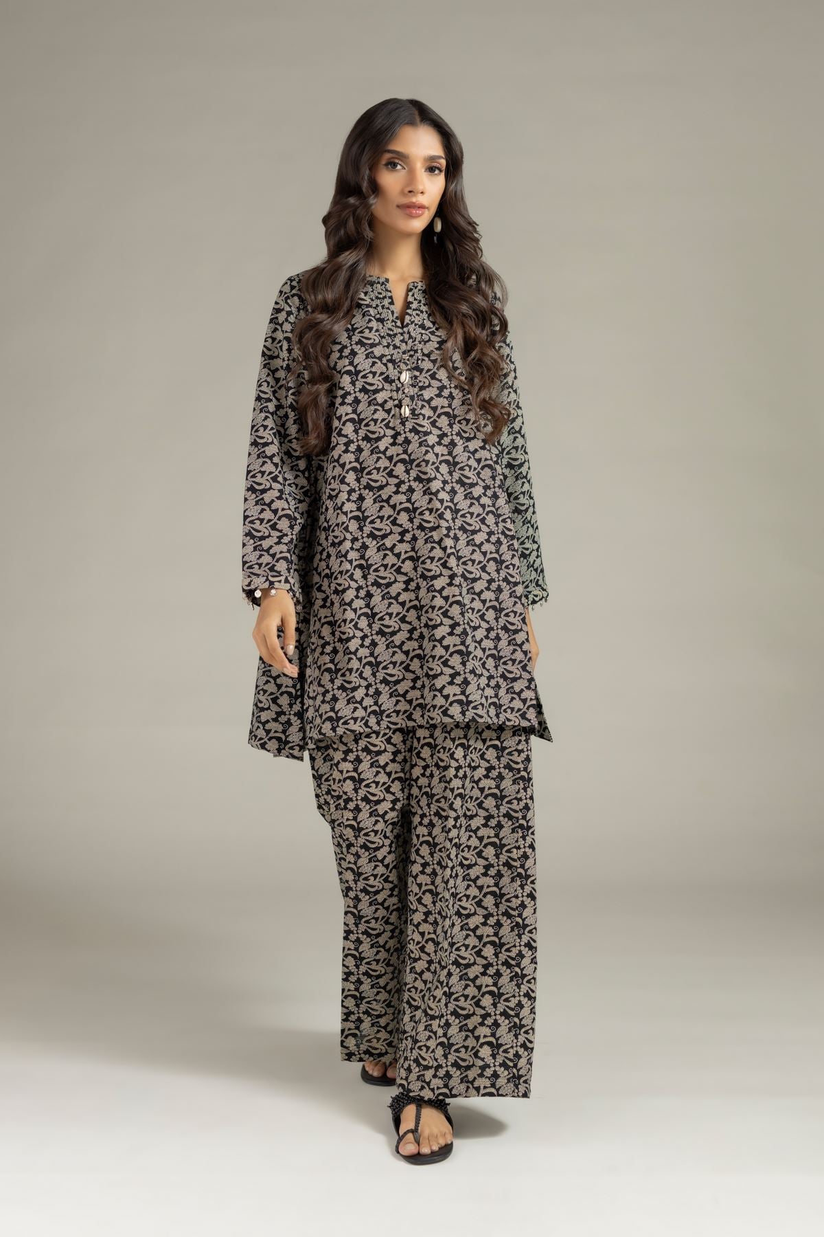 Printed Textured Cotton Kurta - 25-10-12E6-07TB-VG
