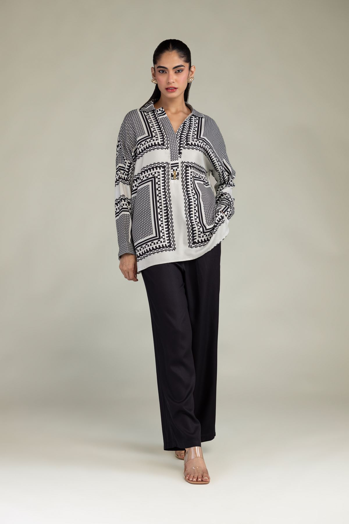 Embroidered Viscose Crepe Black Viscose Trousers - 6-26-207-B-E1-VG
