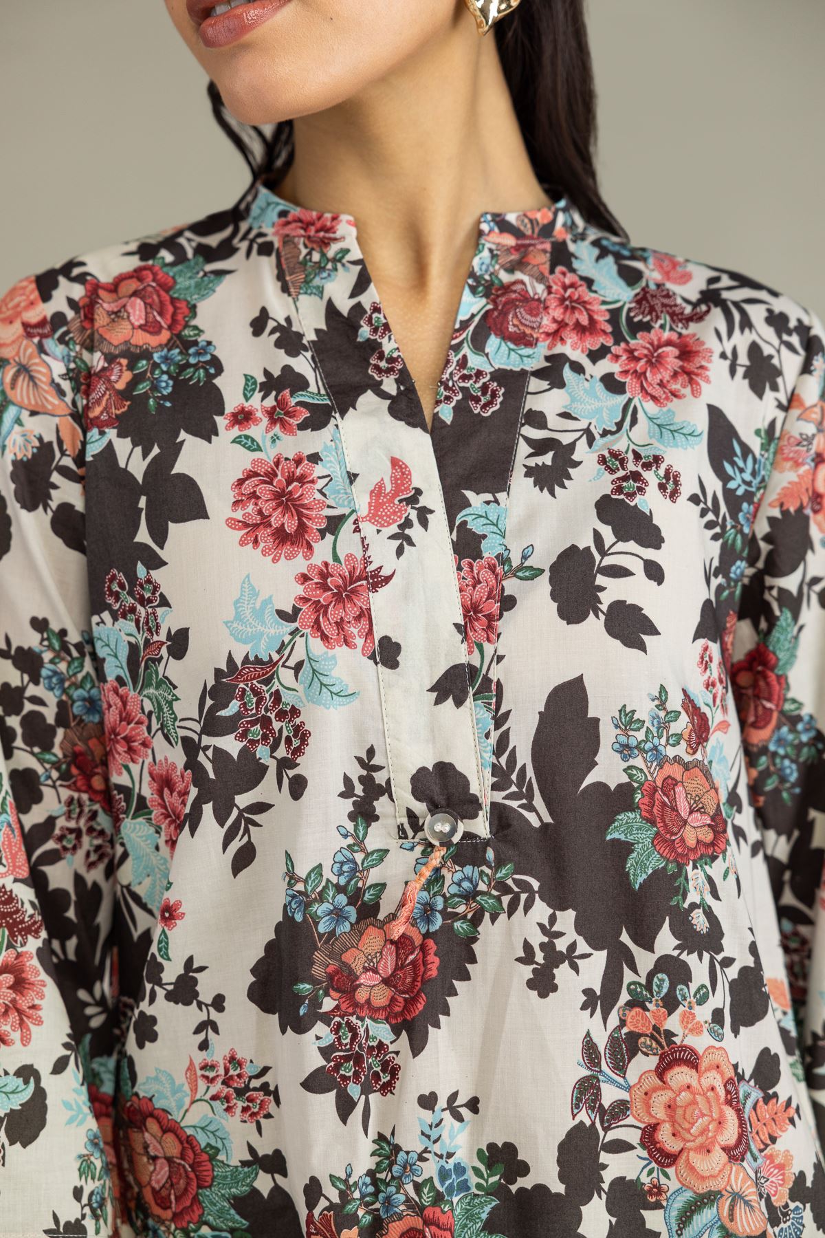 Printed Cambric Floral Cambric Kurta - 1-26-224-B-E2-VG