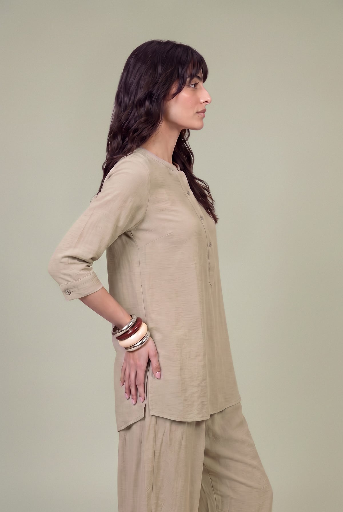Dyed Textured Georgette Solid Beige Shirt - 6-26-207-B-E1-VG