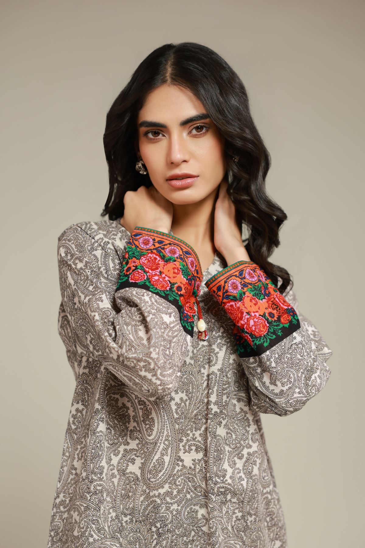 Printed Textured Cotton Short Paisley Kurta - 1-26-143-A-F-VG