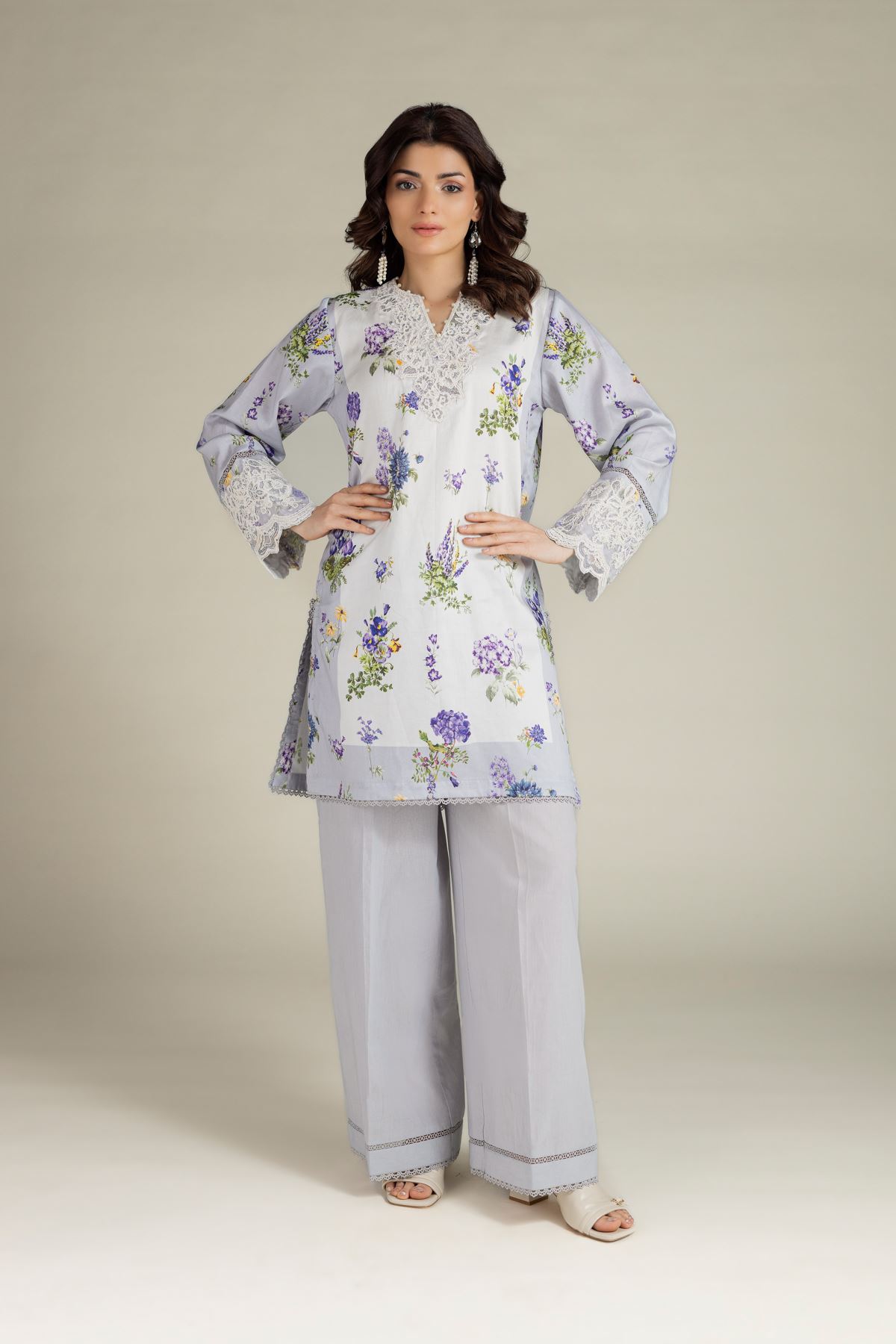 Embroidered Satin Fabrics 2 Piece | Top and Bottom - 1-26-102-A-F-VG
