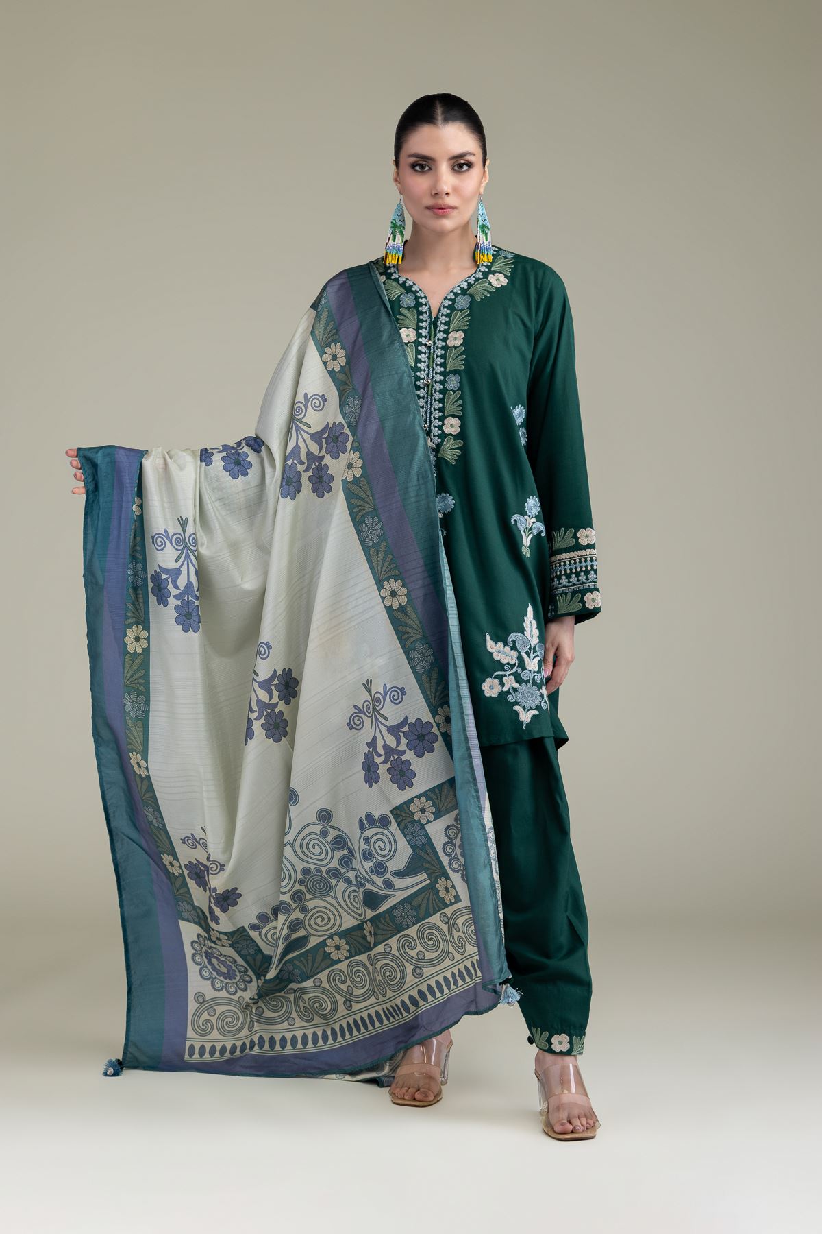 Embroidered Polyester Silk Floral Silk Dupatta - 2-26-204-A-A1-VG