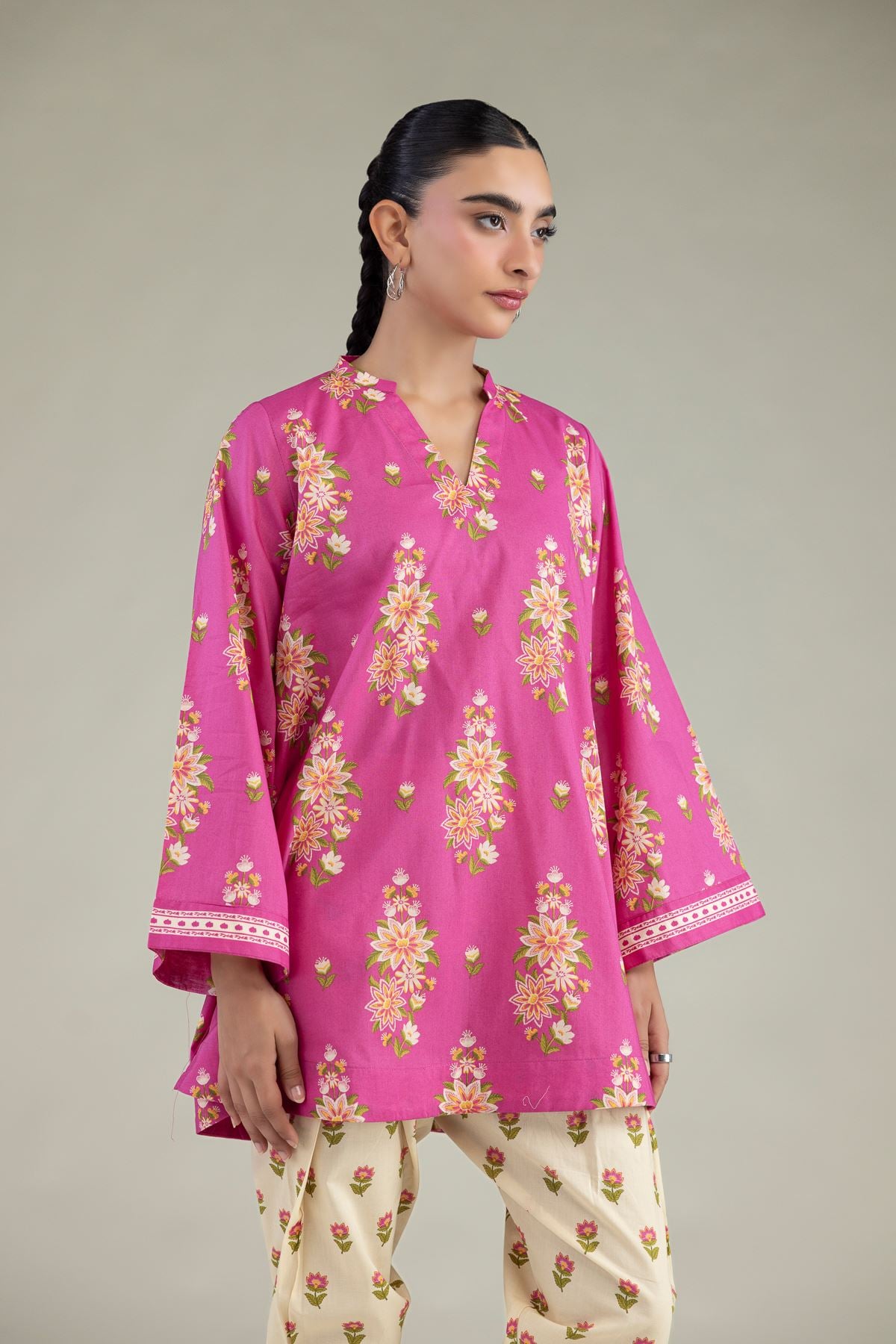 Printed Cambric Floral Cambric Kurta - 8-26-303-A-C1-VG