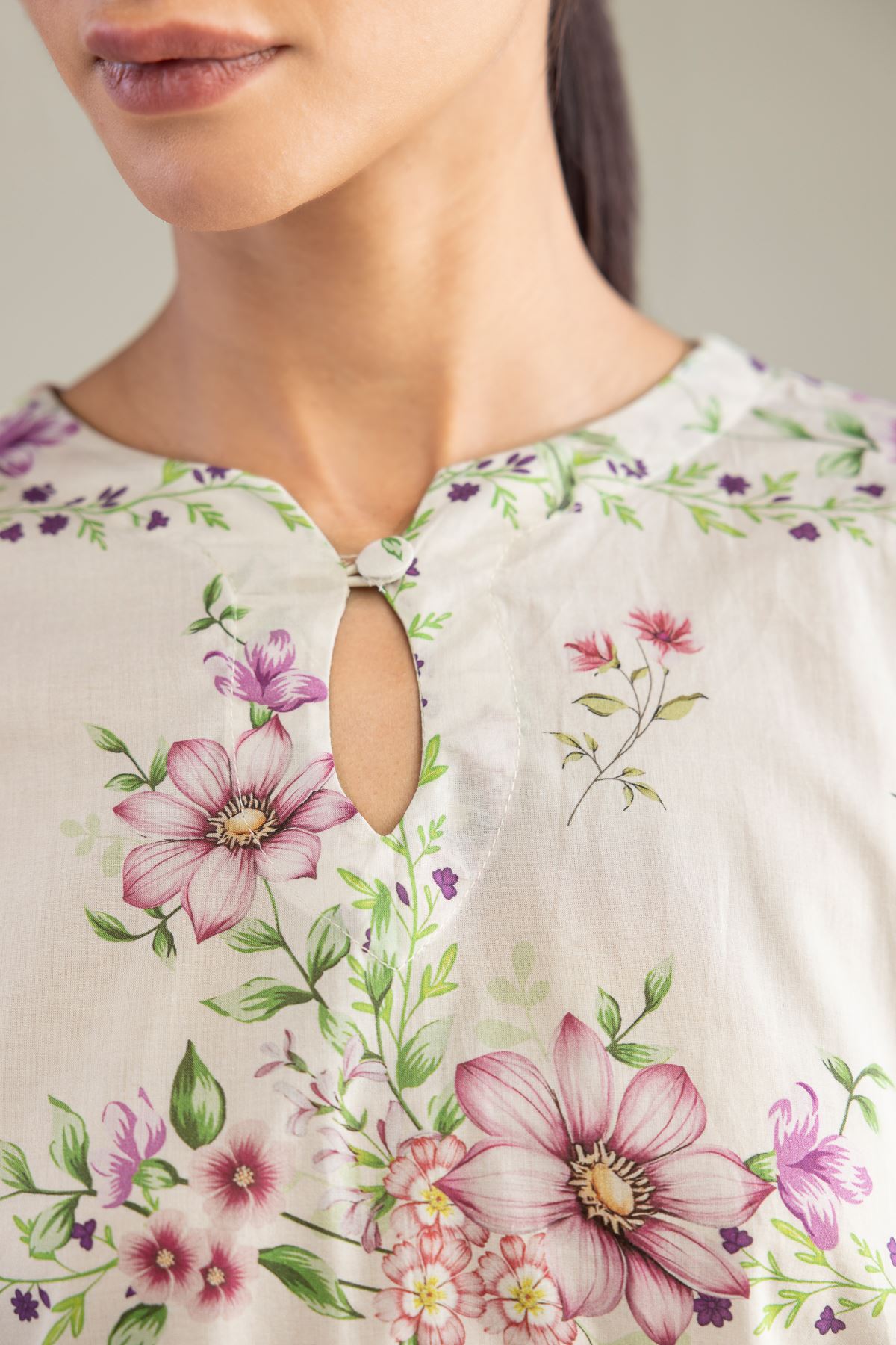 Printed Cambric Floral Short Kurta - 12-26-301-A-E1-VG