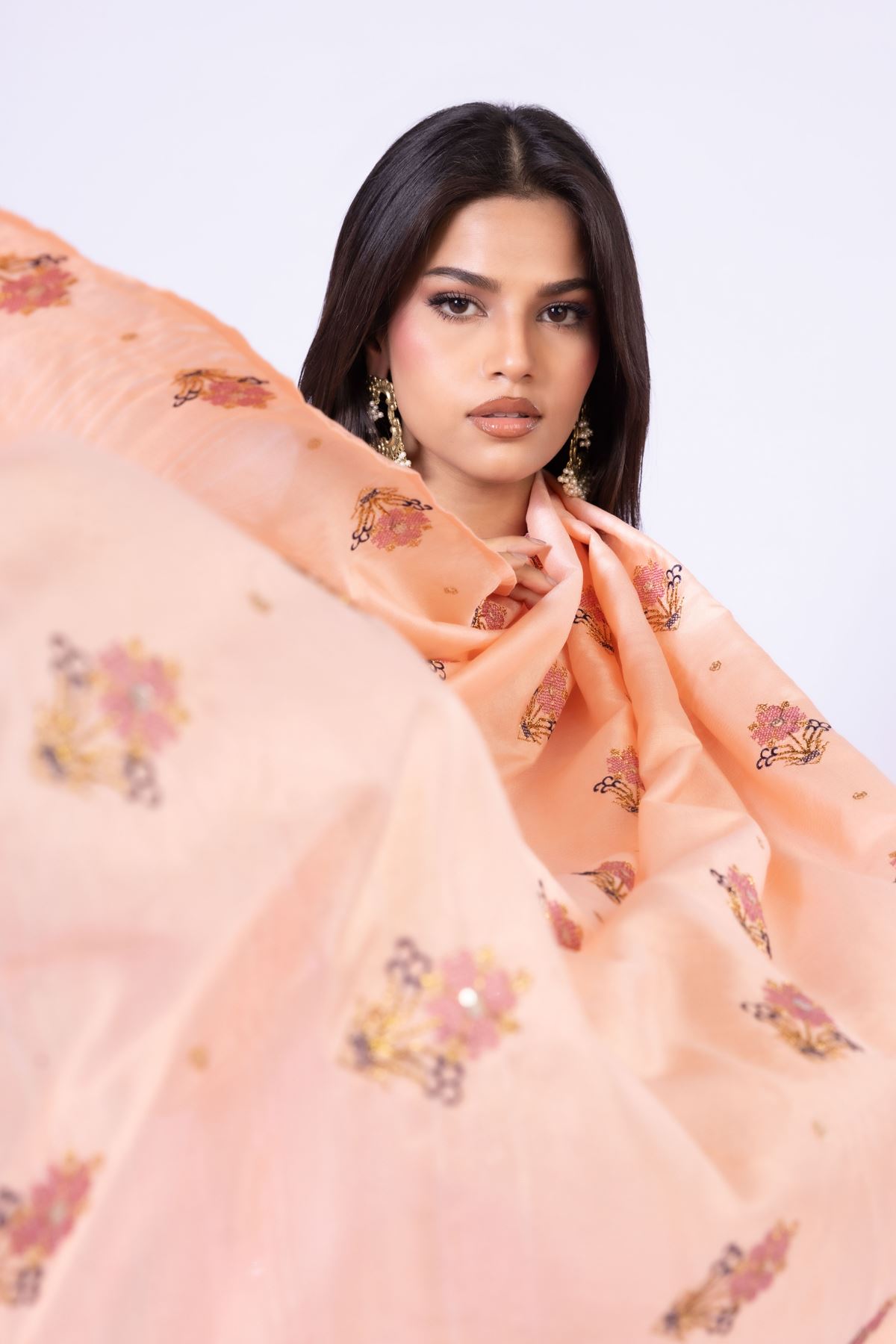 Embroidered Polyester Silk Dupatta - 25-10-10S5-10TA-VG