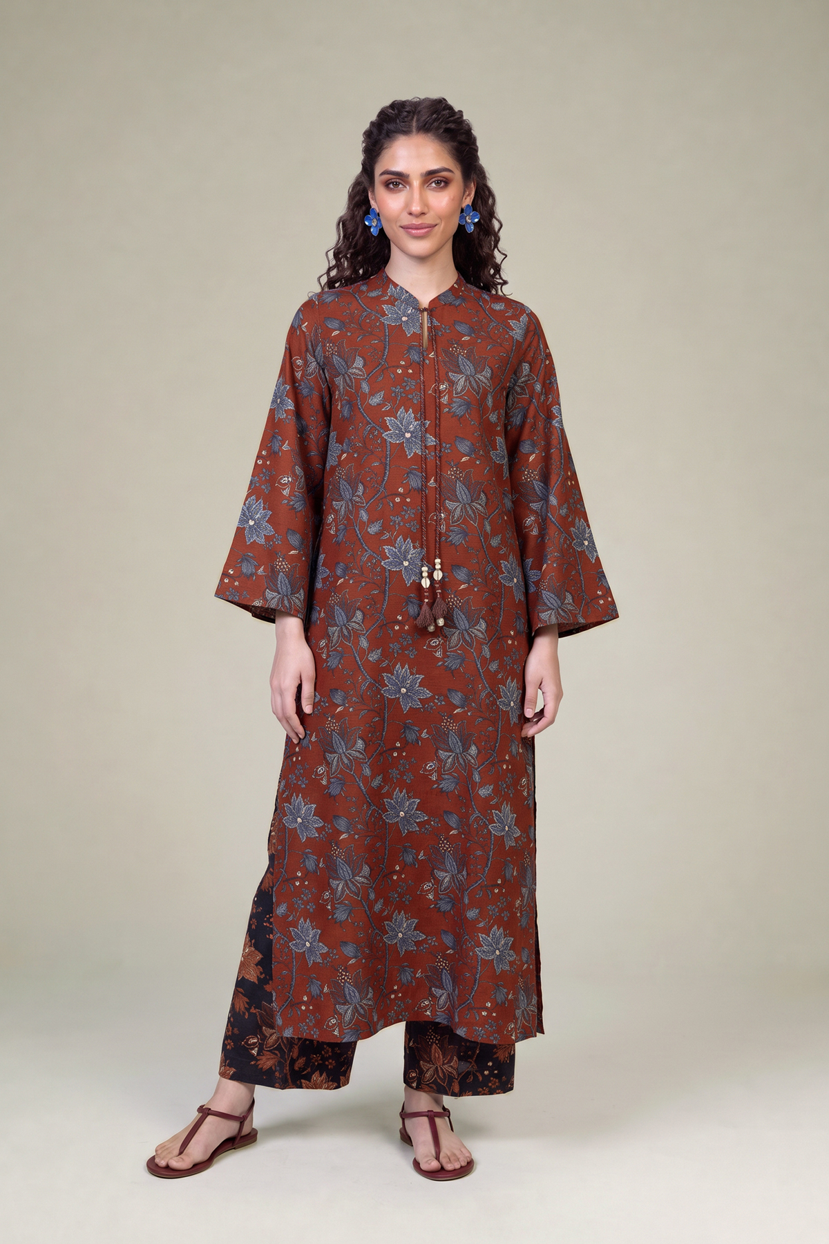 Printed Light Khaddar Long Khaddar Kurta - 1-26-415-A-C2-VG