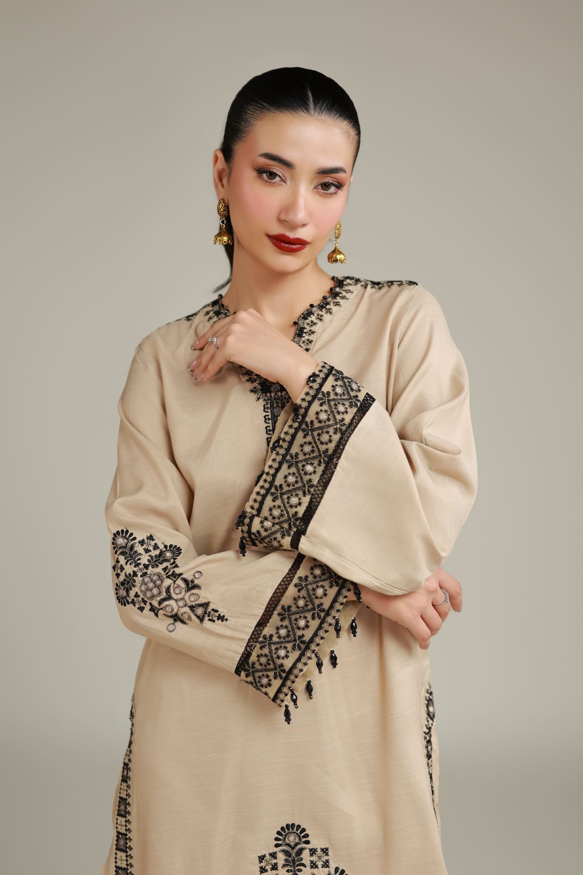 Embroidered Raw Silk Geometric Silk Kurta - 1-26-137-A-B-VG