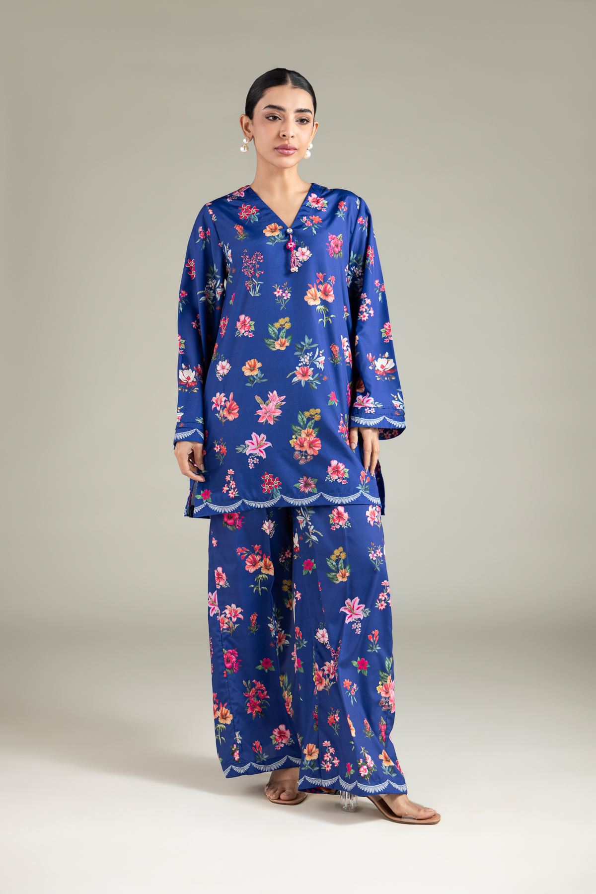 Printed Polyester Silk Pants - 1-26-101-A-C-VG