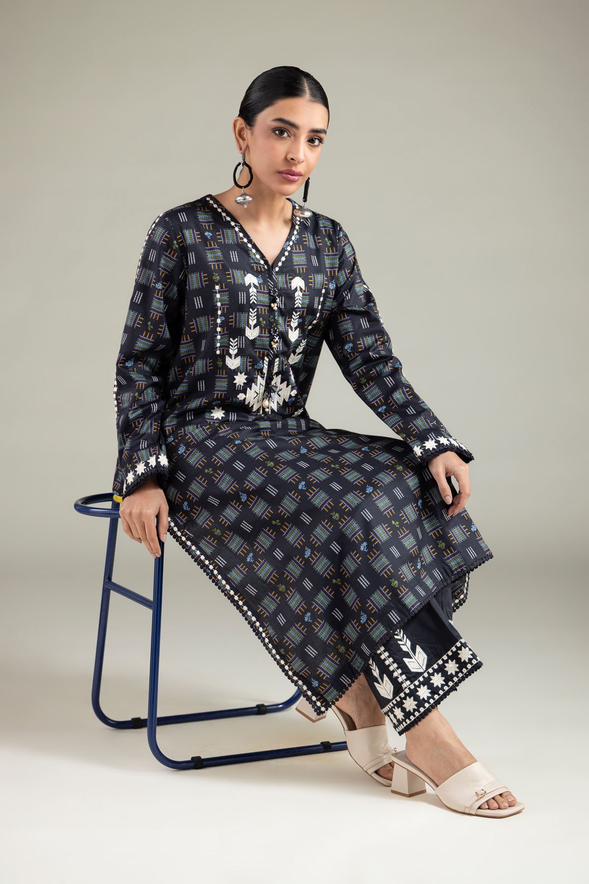 Embroidered Cotton Viscose Kurta - 1-26-104-A-E-VG