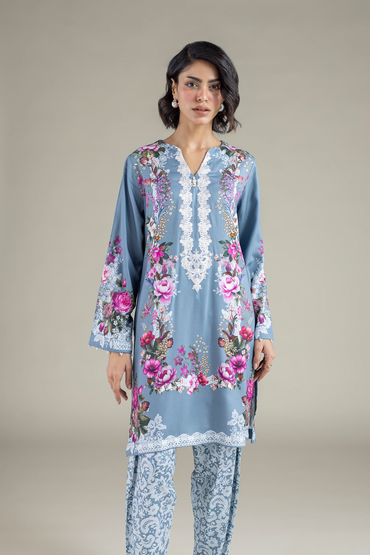 Embroidered Marina Floral Lace Kurta - 25-10-11E12-07TB-VG