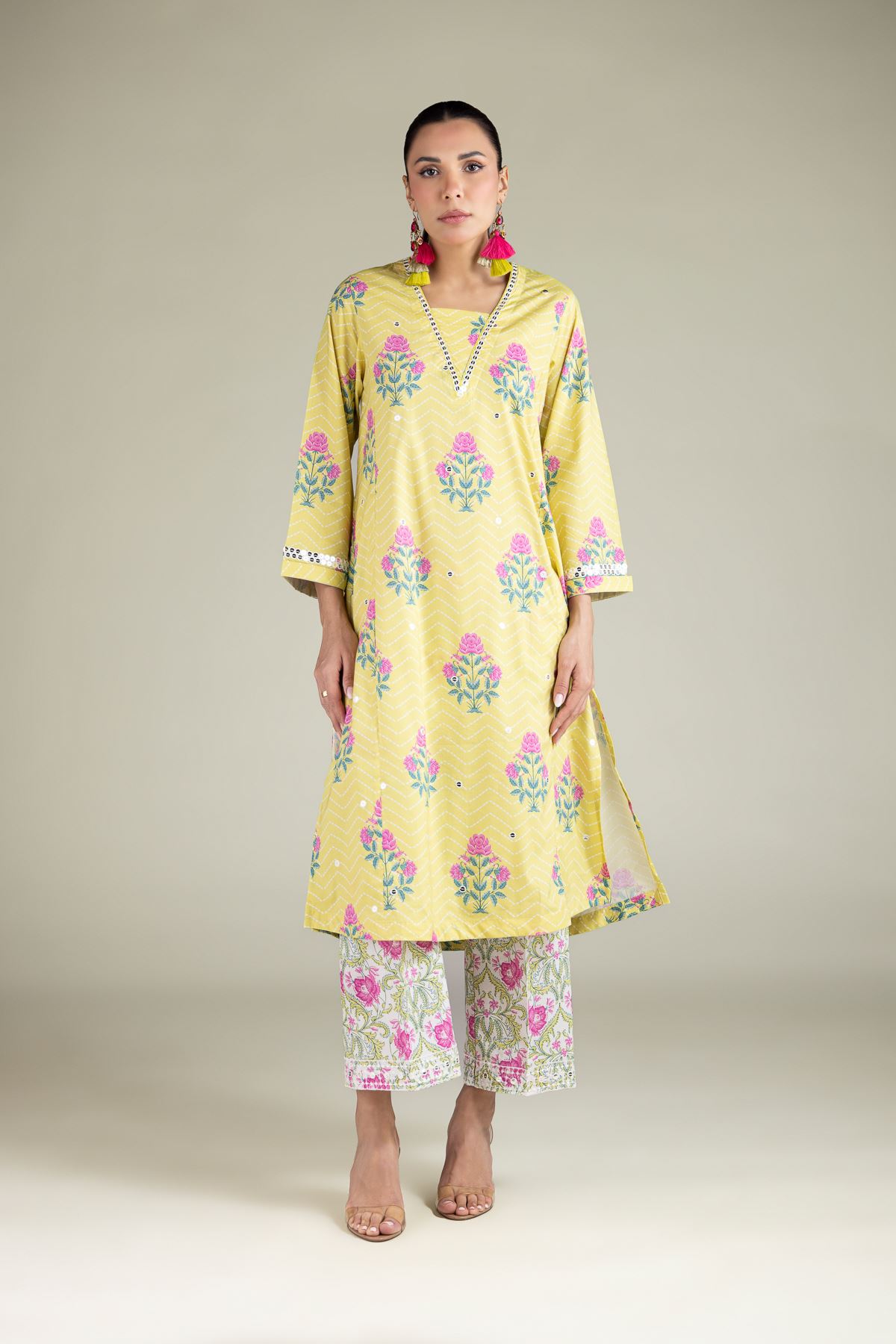 Embroidered Cotton Viscose Long Printed Kurta - 25-09-10E2-06TA-VG