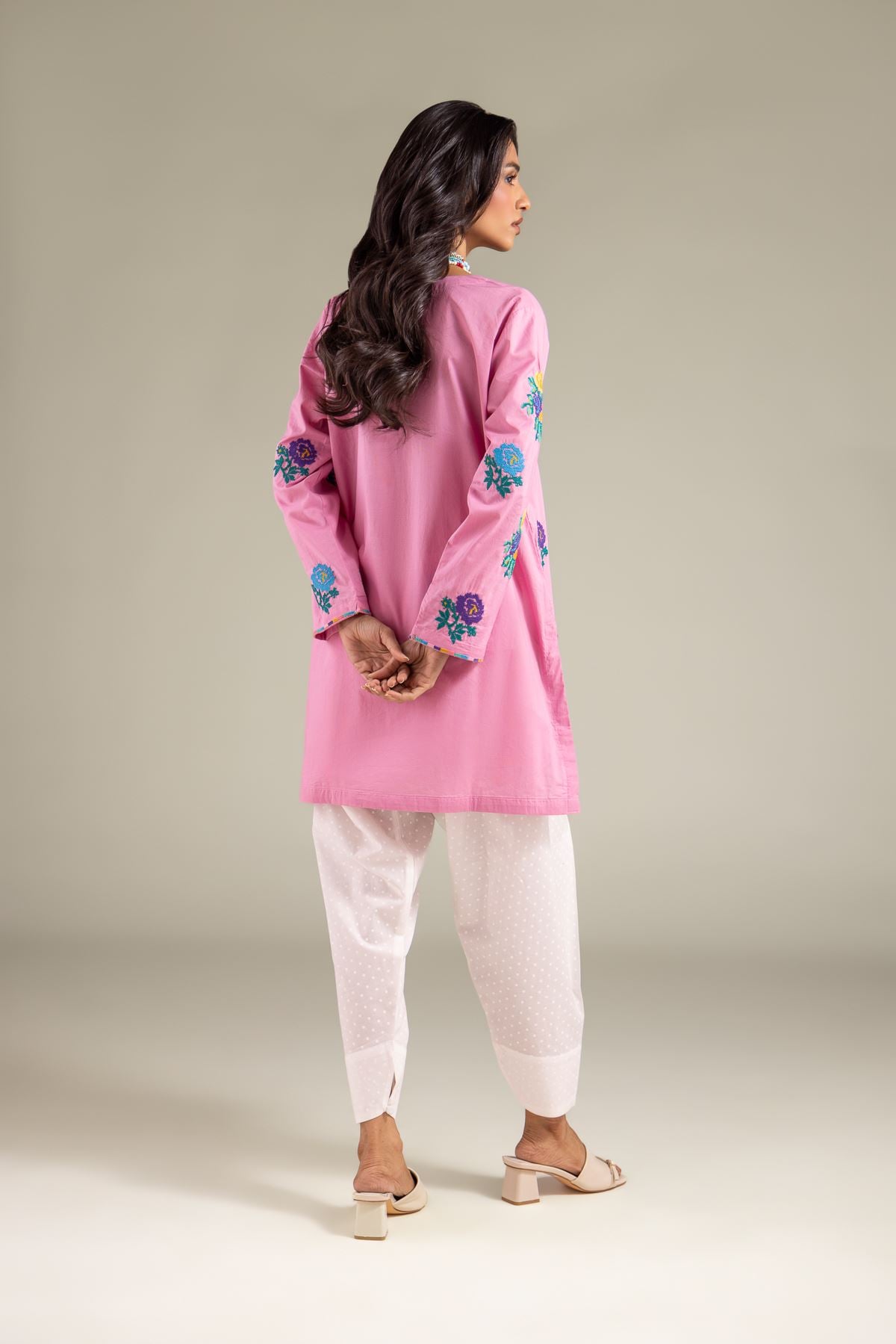 Embroidered Cambric Floral Buttoned Kurta - 1-26-108-A-F-VG