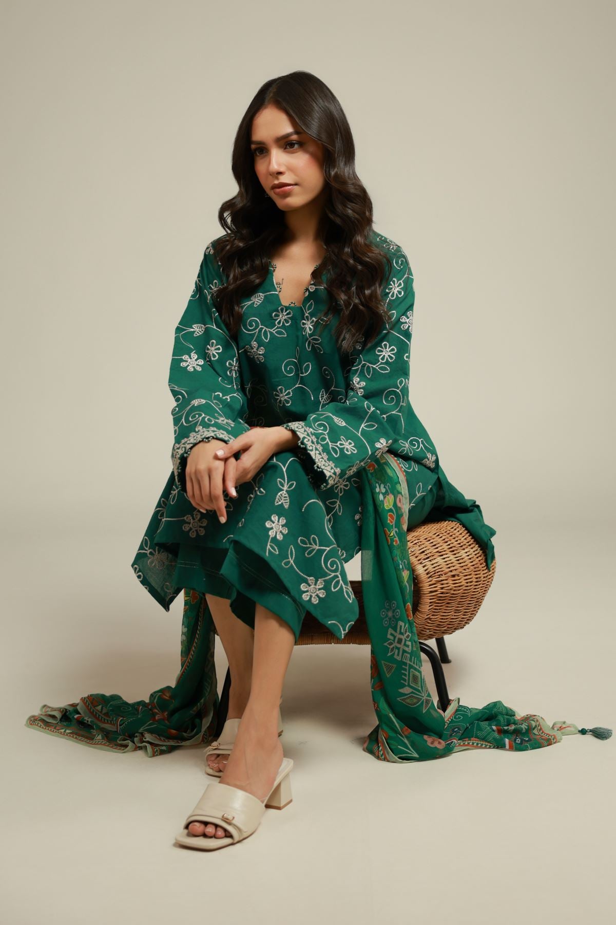Embroidered Cambric Tailored Cambric Set - 2-26-107-A-F-VG