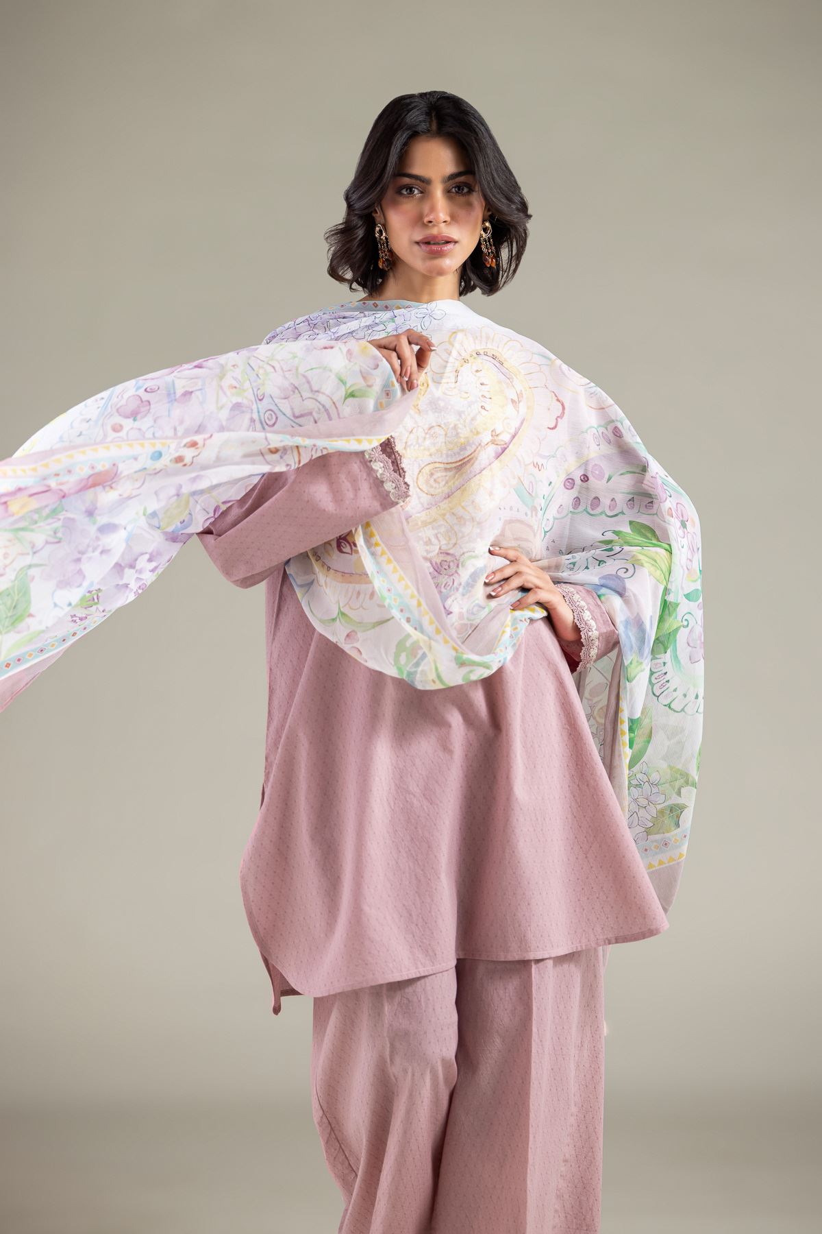 Embroidered Cotton Dobby Tailored Cotton 3-Piece - T-A11-26-104FB2-VG