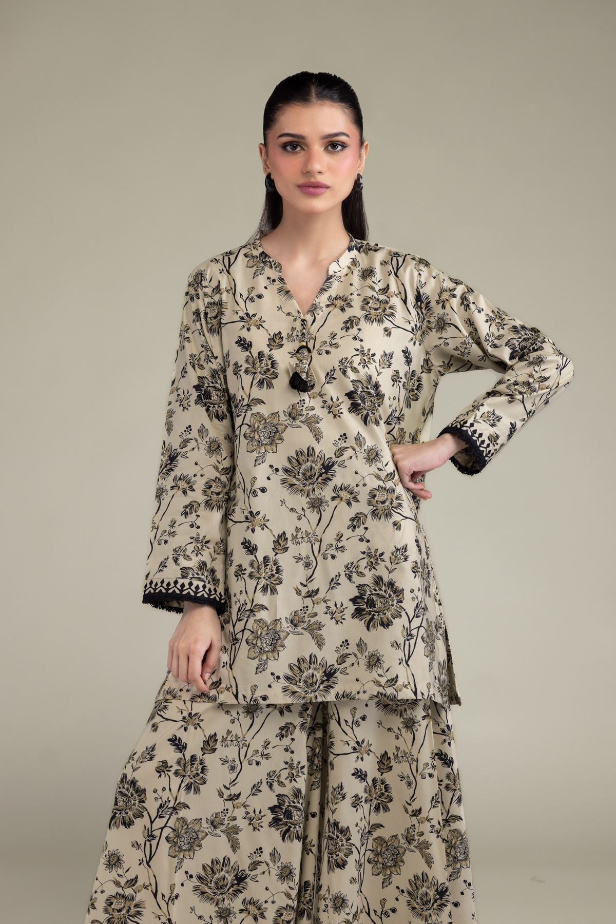 Printed Cotton Viscose Beige Floral Kurta - 1-26-213-A-B1-VG