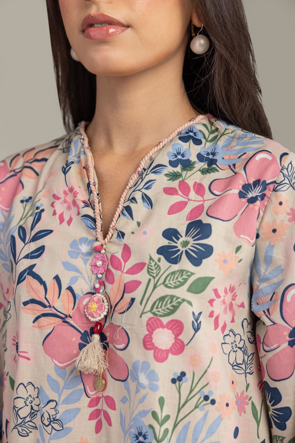 Printed Cambric Short Floral Kurta - 8-26-210-A-C1-VG