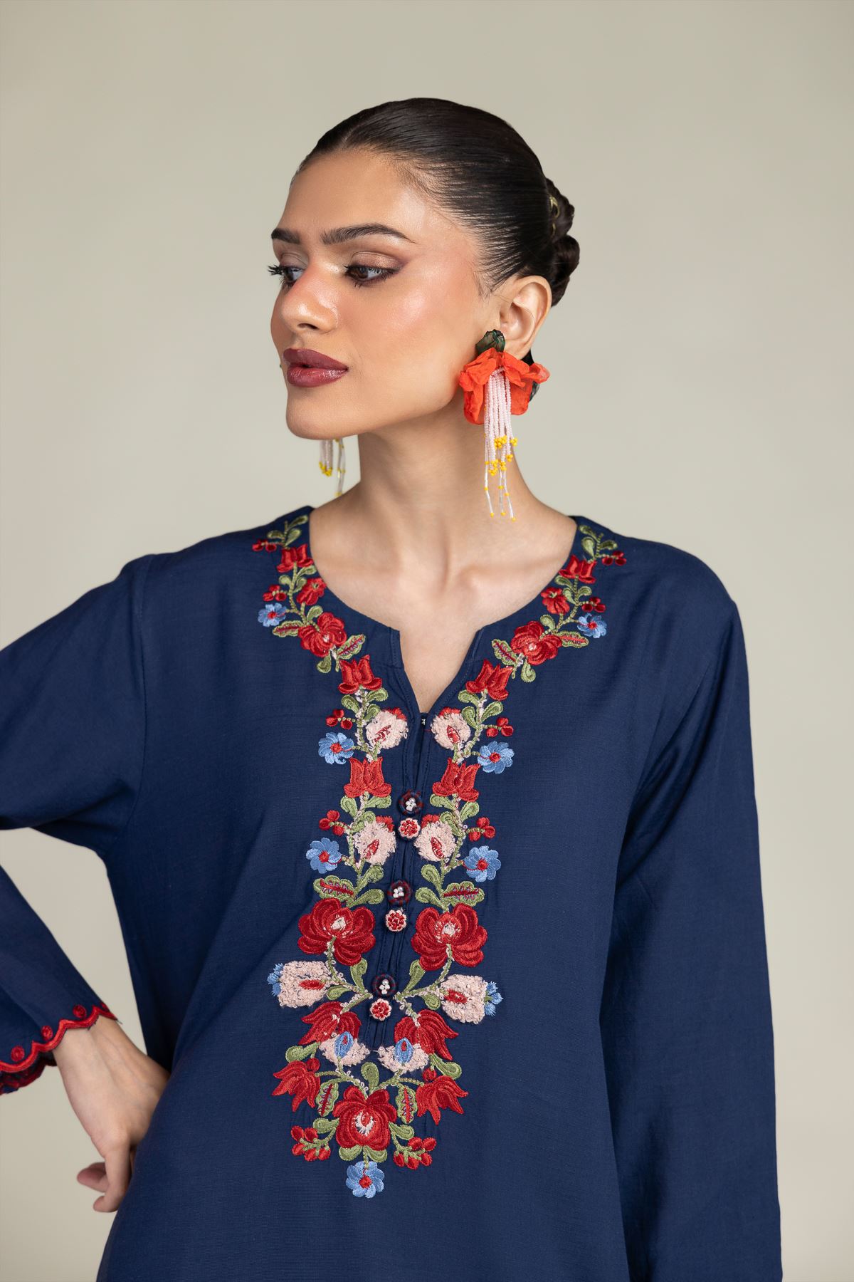 Embroidered Raw Silk Silk Navy Kurta - 1-26-245-A-J1-VG