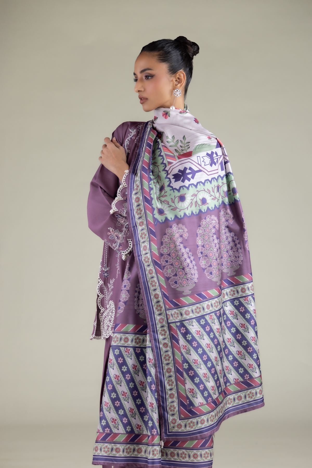 Embroidered Polyester Silk Geometric All-Season Dupatta - 2-26-112-A-C-VG