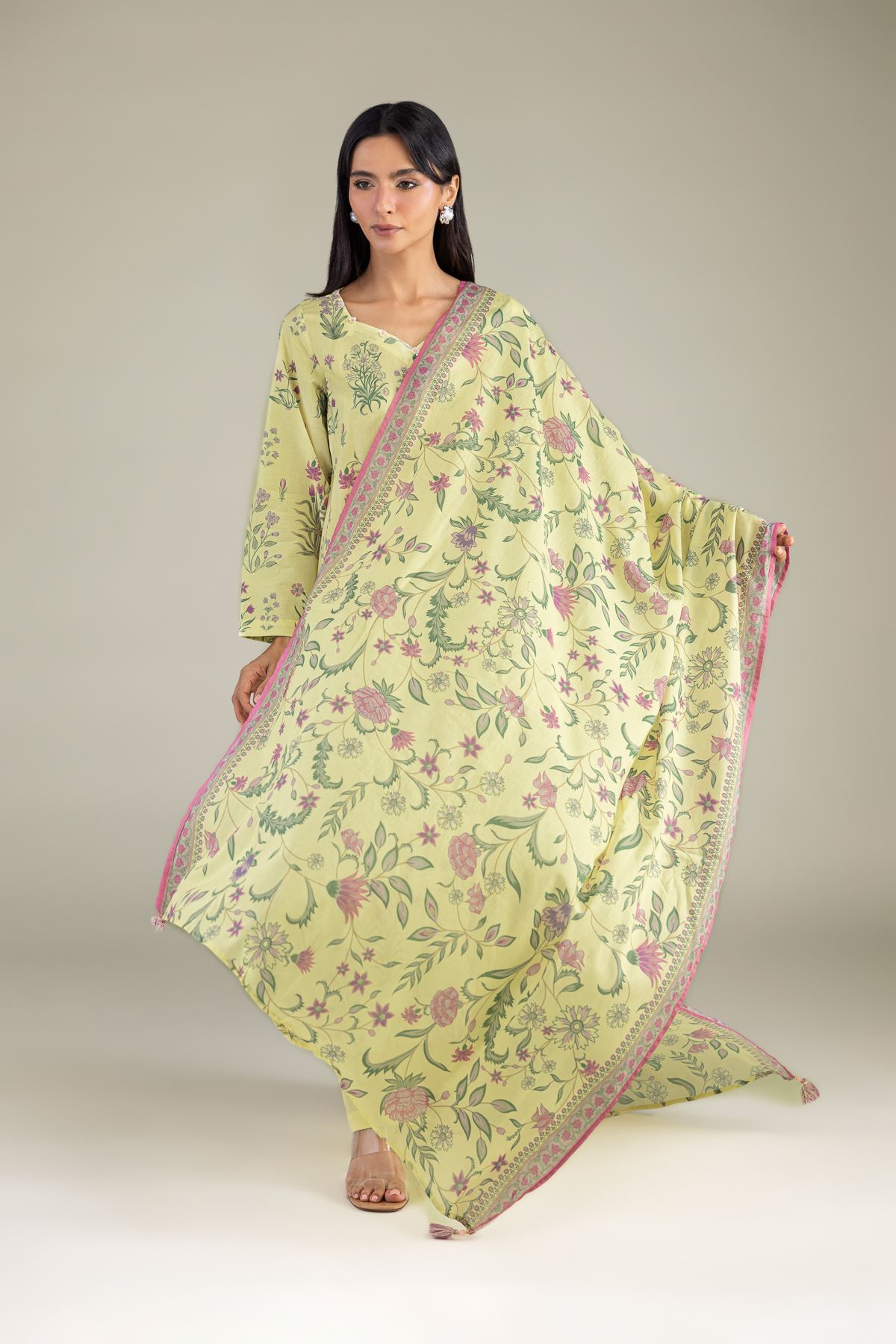Printed Lawn Floral Lawn Dupatta - 1-26-305-C-H2-VG
