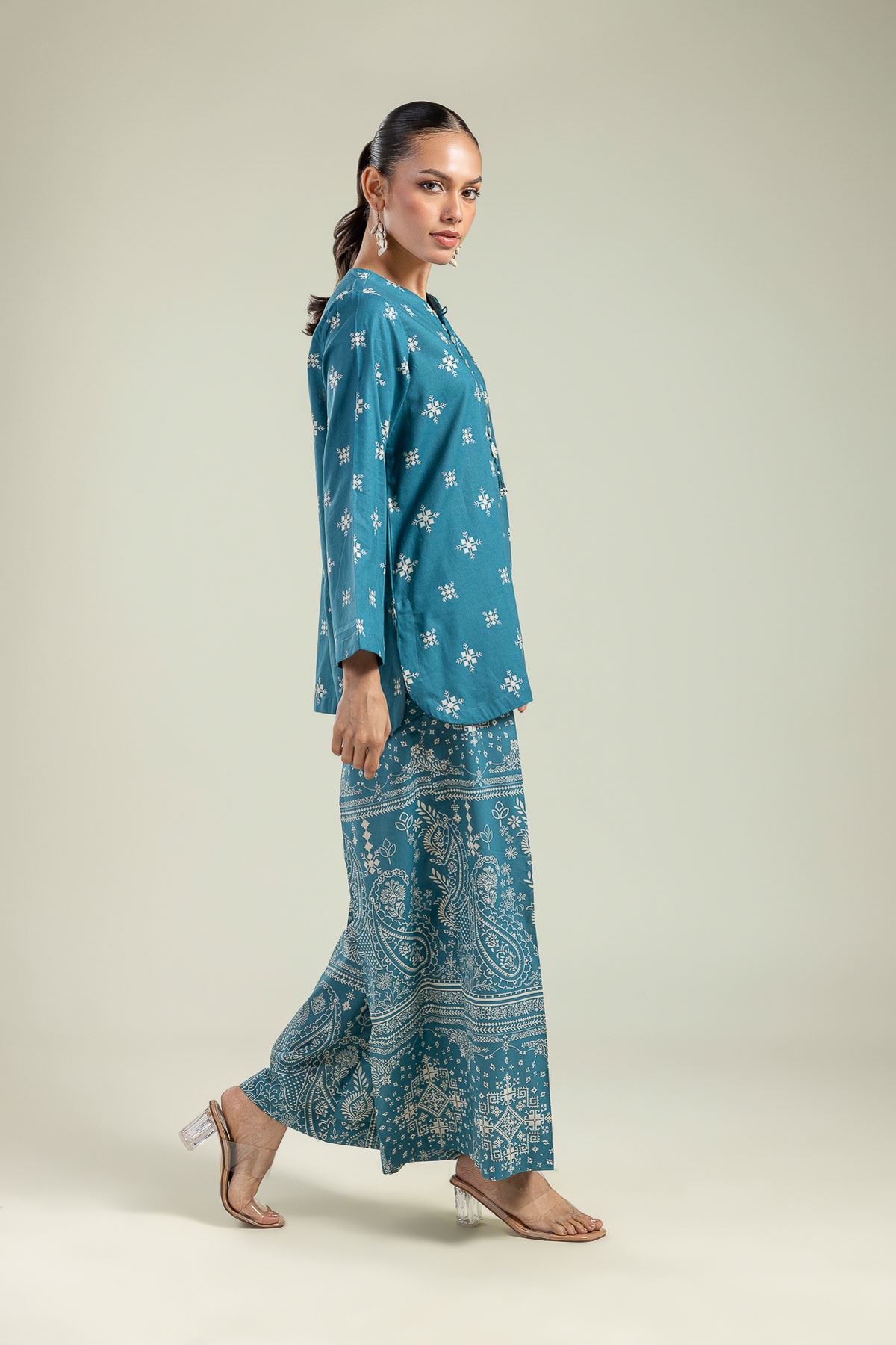Printed Cambric Teal Cambric Kurta - 26-01-2E1-07TA-VG