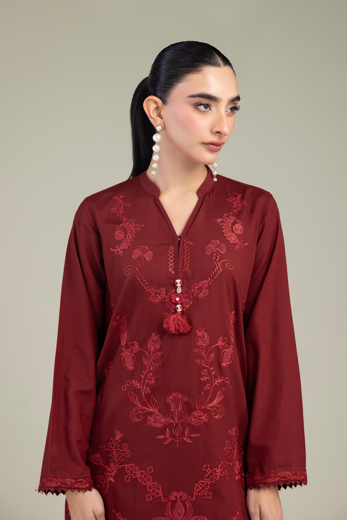 Embroidered Raw Silk V-Neck Silk Kurta - 1-26-102-A-F-VG