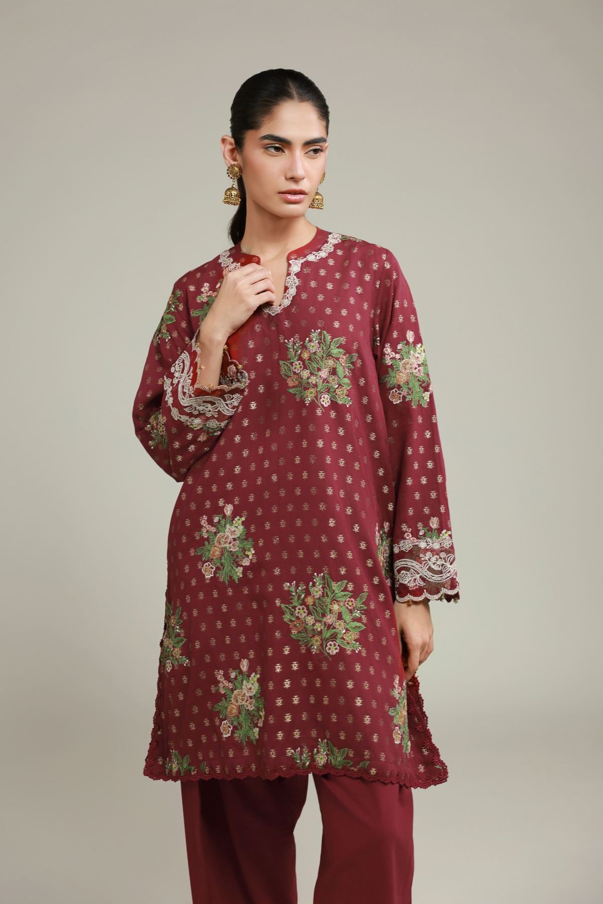 Embroidered Jacquard Fabrics 2 Piece | Top and Bottom - A113-26-101EG2-VG
