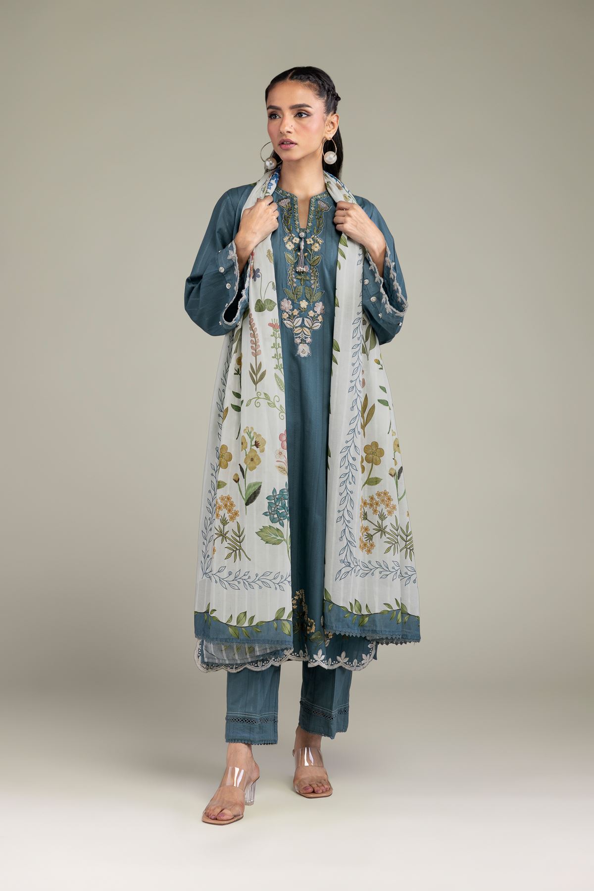 Embroidered Textured Cotton Floral Cotton Dupatta - 1-26-213-A-J1-VG