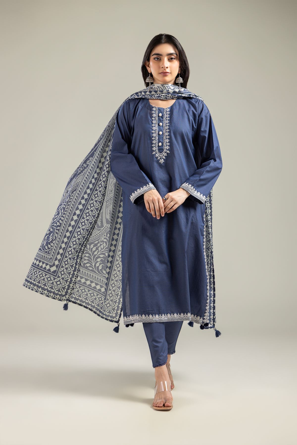 Embroidered Mesuri Navy Mesuri Dupatta - 1-26-121-A-G-VG