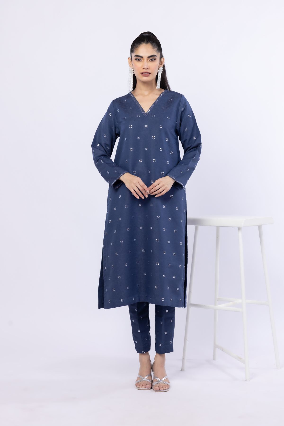Embroidered Cotton Reflex Kurta - 25-05S22-05TB-VG